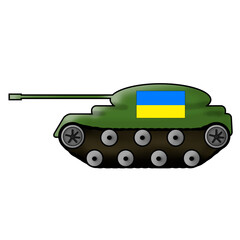 tank with ukraine flag icon isolate on white background