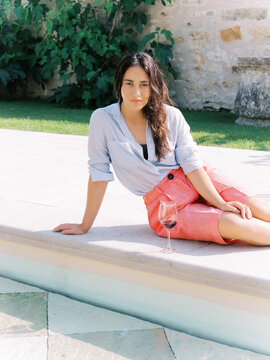 Brunette Woman Near Swimming Pool