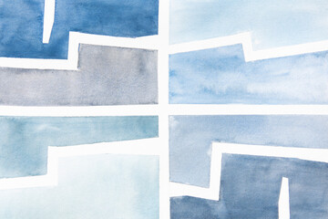 Blue pattern abstract stereoscopic watercolor painting