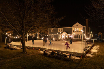 Family Winter Lifestyle Home Backyard hockey  Skating Rink 