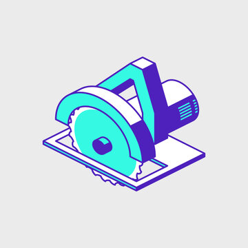 isometric circular saw turquoise purple clip art preview