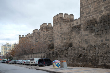 Cloudy January day near the ancient walls of the Kayseri fortress
