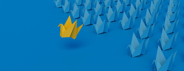 Blue, Leadership Concept Banner with Origami Birds.