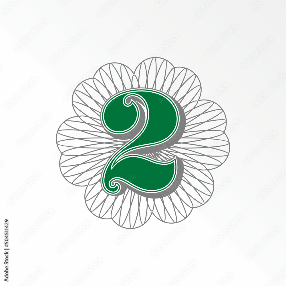 Poster letter or word number 2 or two dollar america font in 3d with line motif around image graphic icon l