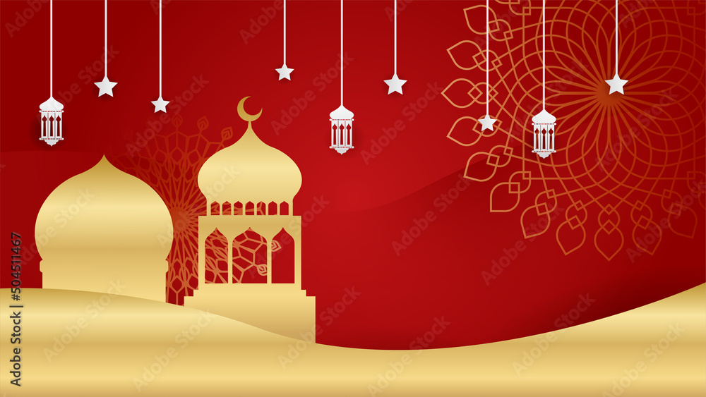 Canvas Prints beautiful eid mubarak with mosque background design vector