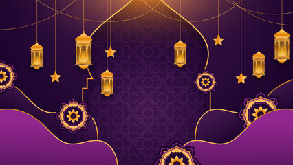 Ied Al Adha Islamic greeting purple colorful design background