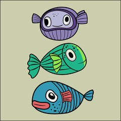 Illustration of cute fishes cartoon design
