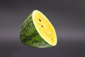 slices watermelon isolate on black background, front view