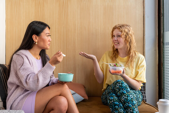 Diverse colleagues having lunch together