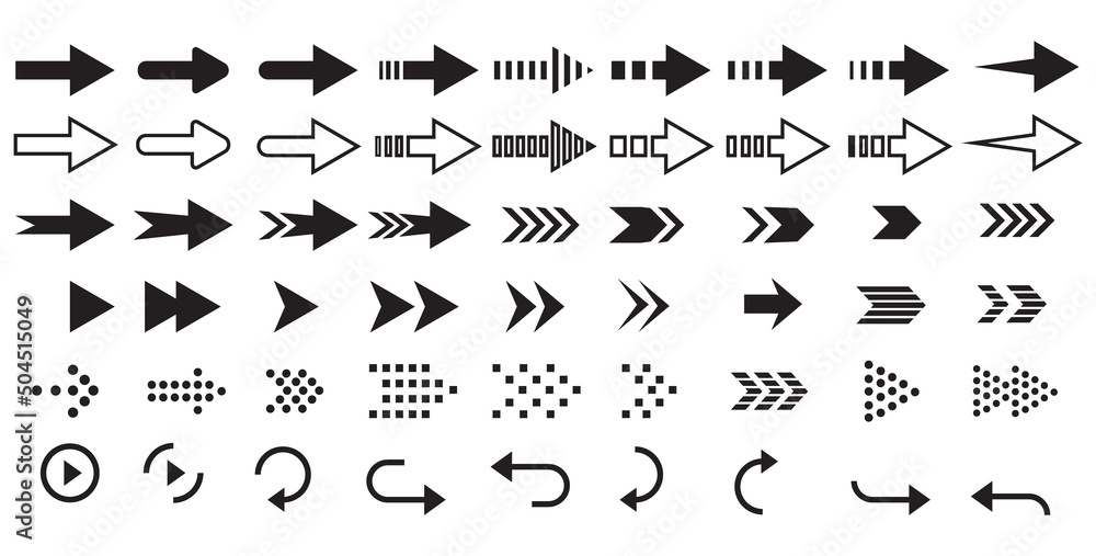 Poster arrow set of black icons. arrow icon. arrow vector collection. arrow. cursor. modern simple arrows. 
