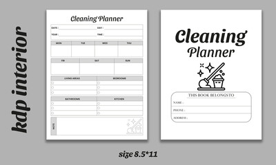 cleaning planner kdp interior template. Cleaning Planner Design. Minimalist planner pages templates.