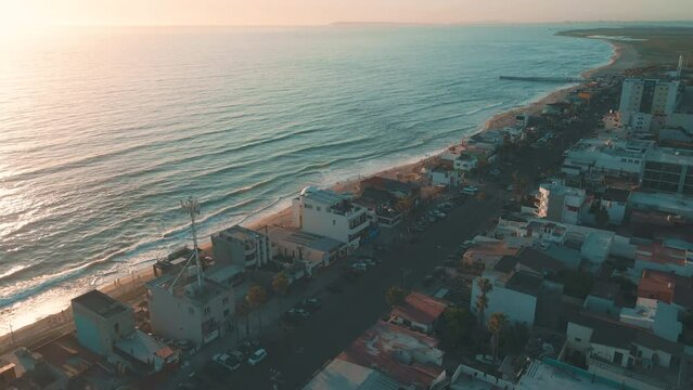Toma Aerea Playas de Tijuana en atardecer