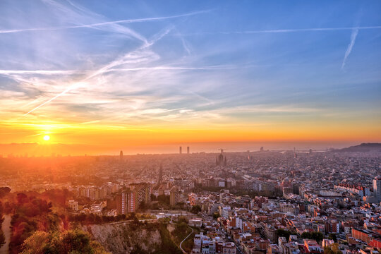 View over Barcelona in Spain at sunrise