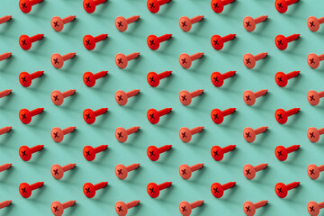 pattern of pink and red screws on a blue background. 3d render