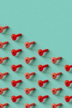 collection of pink screws with copy space