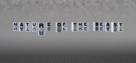 nature of the beast word or concept represented by black and white letter cubes on a grey horizon...
