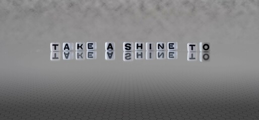 take a shine to word or concept represented by black and white letter cubes on a grey horizon...