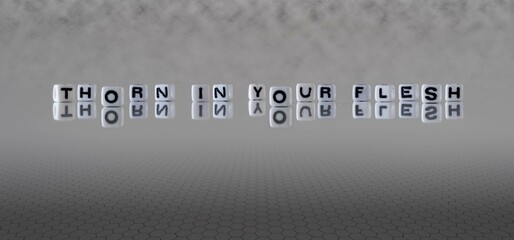 thorn in your flesh word or concept represented by black and white letter cubes on a grey horizon...