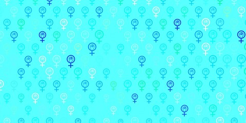 Light Blue, Green vector pattern with feminism elements.