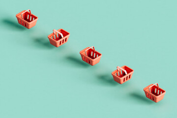 Row of supermarket baskets