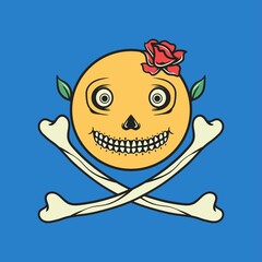 Emoticon smile skull with rose vector illustration