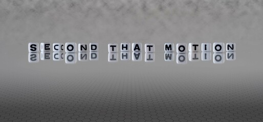 second that motion word or concept represented by black and white letter cubes on a grey horizon...