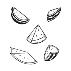 set doodle watermelon hand drawn illustration