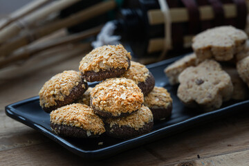 cookies on a plate with close up shot for hari raya. 