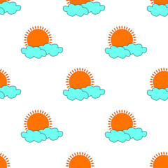 Fototapeta premium Kids drawing for clouds and sun with flames isolated on white background is in Seamless pattern - vector illustration