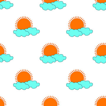 Kids drawing for clouds and sun with flames isolated on white background is in Seamless pattern - vector illustration