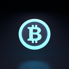 Bitcoin icon. Neon element on a black background. 3d rendering illustration.