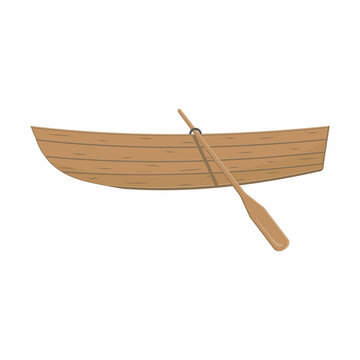 recommend clip art: Wooden boat with oars, Color vector illustration in cartoon style on a white background.