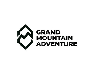 bold outlined letter M mountain logo. Modern and clean mountain logo