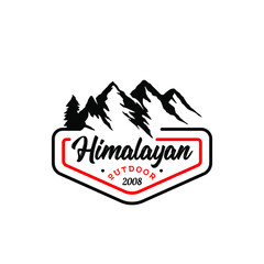 modern forest and mountains logo. Himalayan badge logo. Mountain silhouette