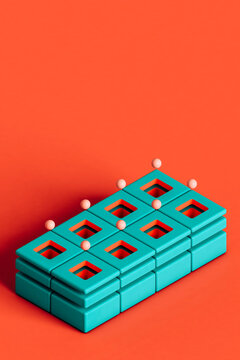 3d rendered cubes and spheres in rows