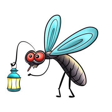 Mosquito with Lantern Sticker Insulated on White Background