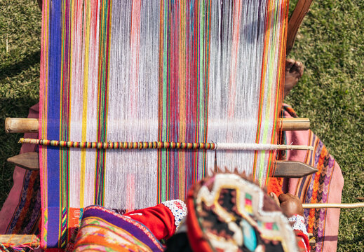 Close Up Of The Weaving Process in Peru