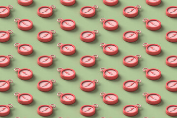 isometric pattern of pink compasses. 3d render