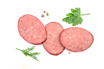 Fresh salami with a parsley branch