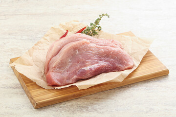 Raw pork schnitzel for roast