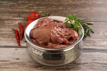 Raw chicken liver in the bowl