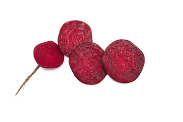 Red beetroot isolated on white background. View from above. Flat layout.