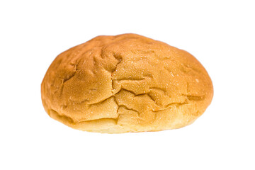 Stale hamburger bun isolated on white background.Baking.