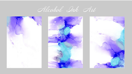 アルコールアルコールインクアートのポストカードセット　紫と水色のグラデーション