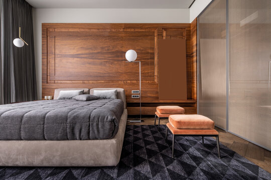 Interior in modern style with wall paneling