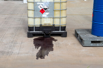 Chemicals from industry or laboratory  leak on the floor and damage the environment