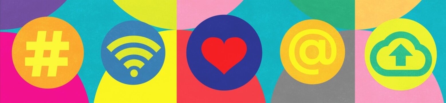 Colourful Internet and Social Media Symbols Bannner