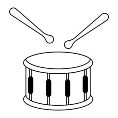 Drum and wooden drum sticks in doodle style.