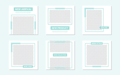 Slides Editable Minimalist Green Turquoise Social Media Feeds Template. For personal & business.  Simple, elegant & modern. Promotional web banner. Vector Illustration