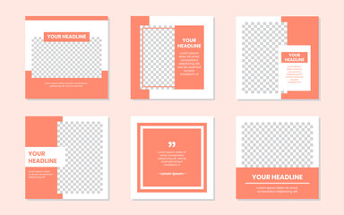 Slides Editable Minimalist Orange Social Media Feeds Template. For personal & business. Simple, elegant & modern. Promotional web banner. Vector Illustration